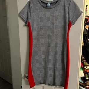 Black and white plaid with red side stripe bandage dress